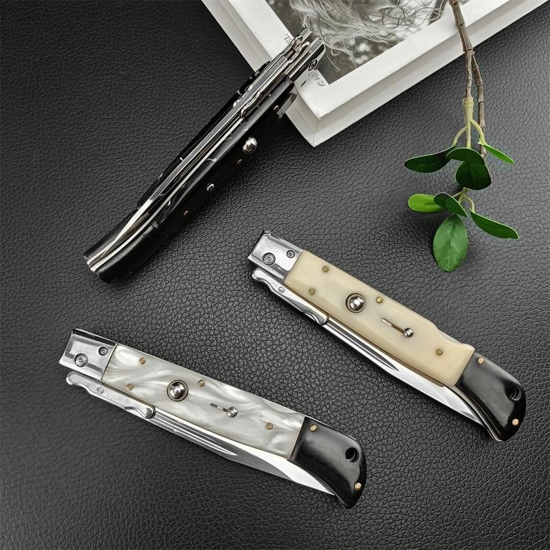 440C Stainless Steel Outdoor Folding Knife 4.1-Inch with Durable Shell Resin Handle