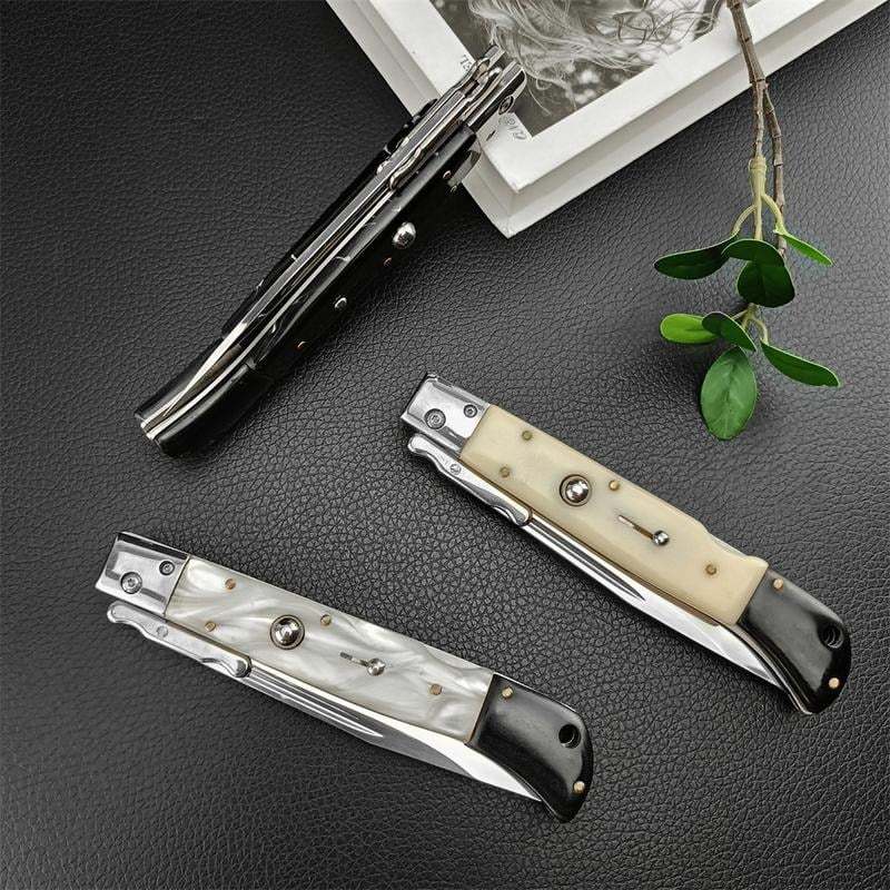 440C Stainless Steel Outdoor Folding Knife 4.1-Inch with Durable Shell Resin Handle