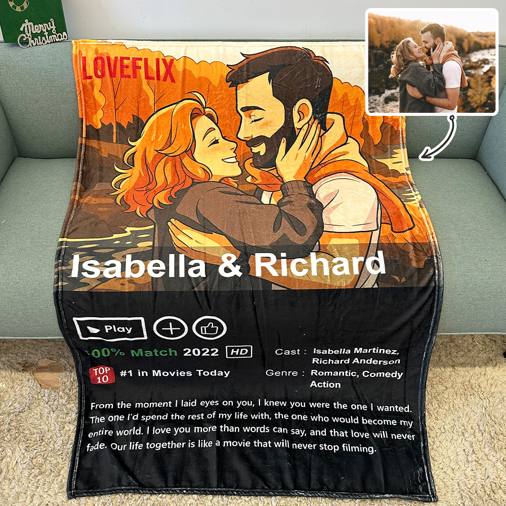 50%OFF⭐️Custom Anime LOVEFLIX Movie Photo Blanket with Your Love Story
