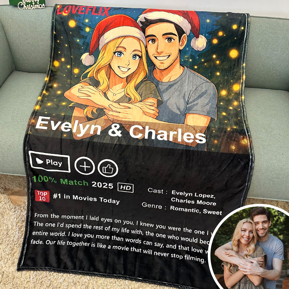 50%OFF⭐️Custom Anime LOVEFLIX Movie Photo Blanket with Your Love Story