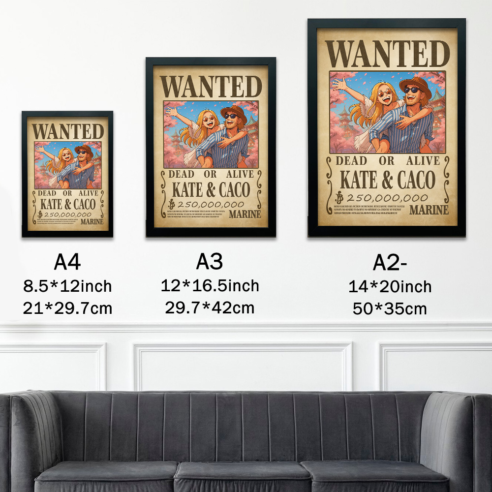 Custom Anime Wanted Couple Portrait, Pirate Theme Frame Gift