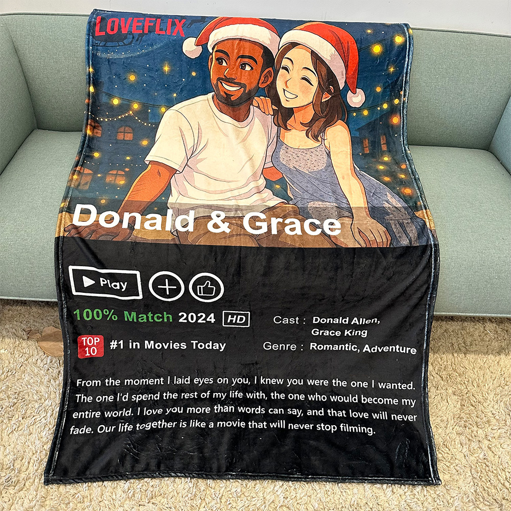 50%OFF⭐️Custom Anime LOVEFLIX Movie Photo Blanket with Your Love Story