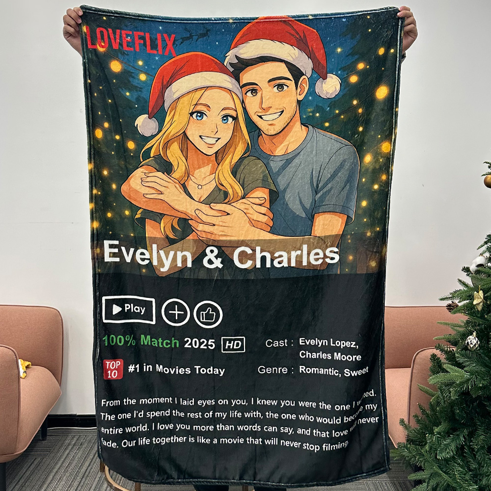 50%OFF⭐️Custom Anime LOVEFLIX Movie Photo Blanket with Your Love Story