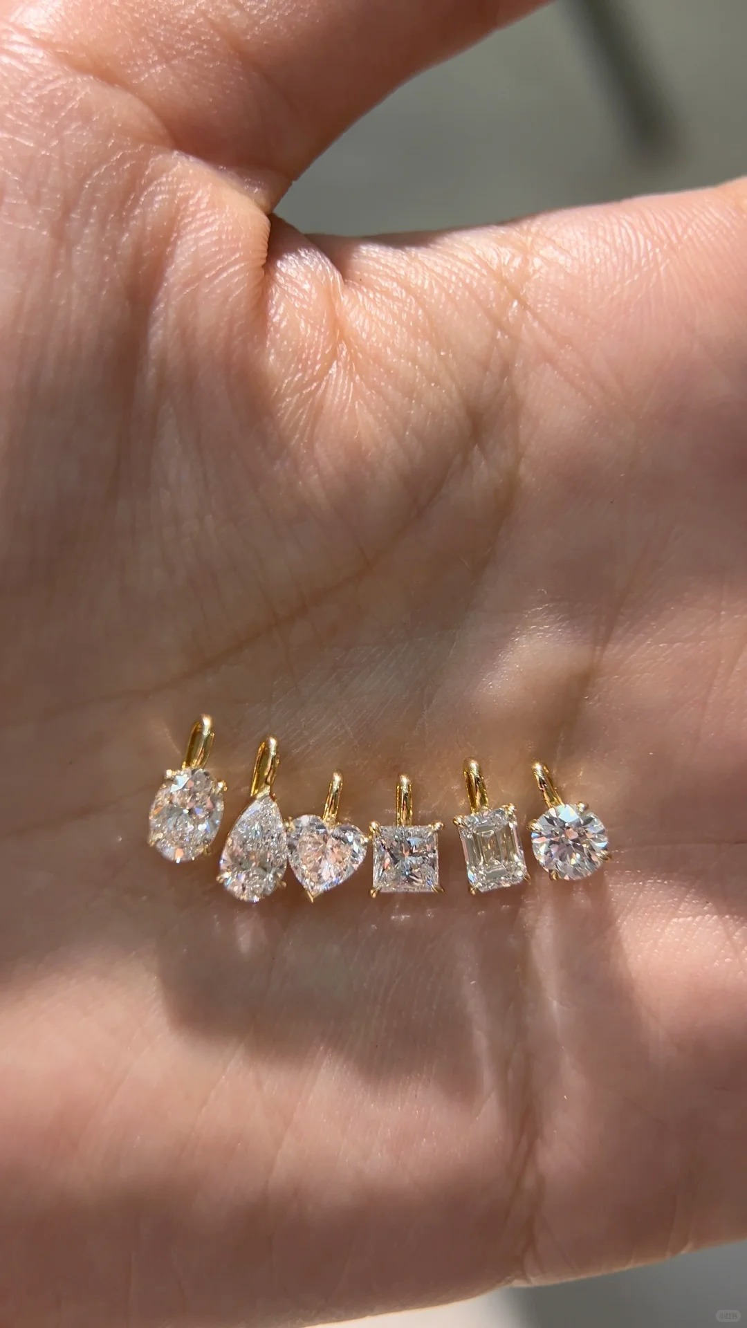 Lab Diamond Charm Round Oval Heart  Emerald Cut Dainty Pendant Necklace 14K Solid Gold