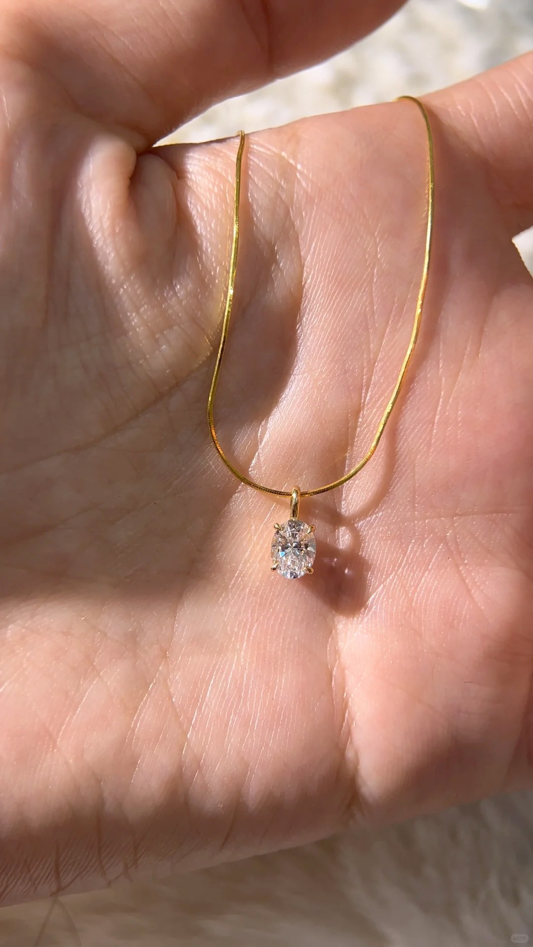 Lab Diamond Charm Round Oval Heart  Emerald Cut Dainty Pendant Necklace 14K Solid Gold