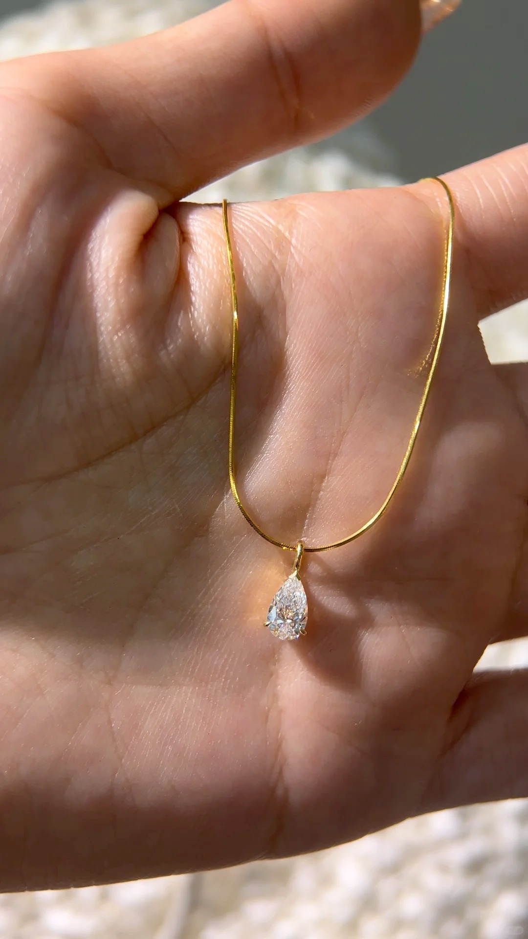 Lab Diamond Charm Round Oval Heart  Emerald Cut Dainty Pendant Necklace 14K Solid Gold