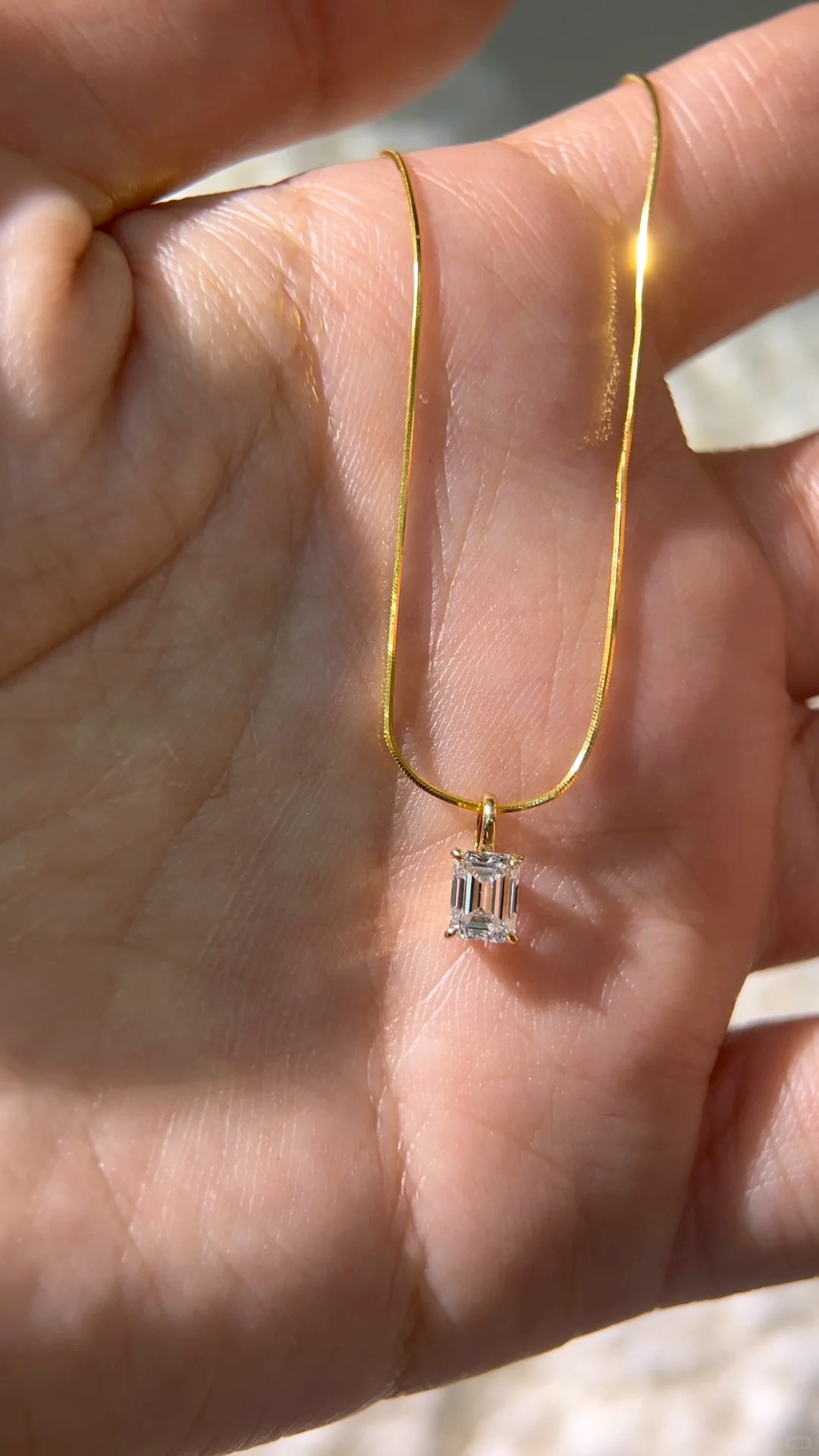 Lab Diamond Charm Round Oval Heart  Emerald Cut Dainty Pendant Necklace 14K Solid Gold