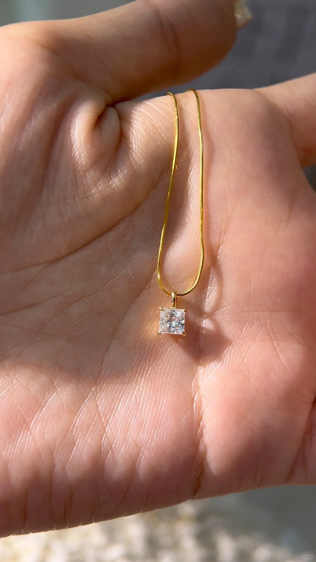 Lab Diamond Charm Round Oval Heart  Emerald Cut Dainty Pendant Necklace 14K Solid Gold