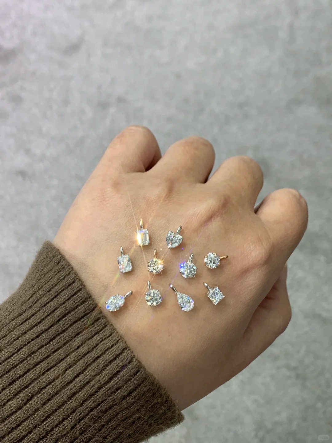 Lab Diamond Charm Round Oval Heart  Emerald Cut Dainty Pendant Necklace 14K Solid Gold