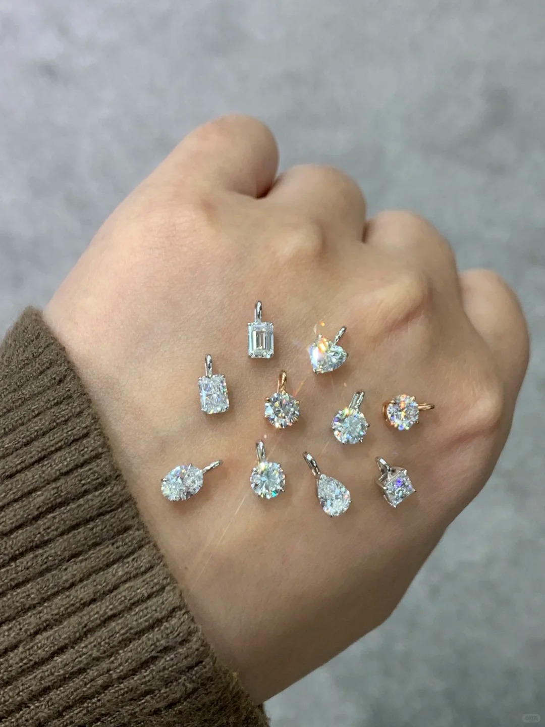 Lab Diamond Charm Round Oval Heart  Emerald Cut Dainty Pendant Necklace 14K Solid Gold