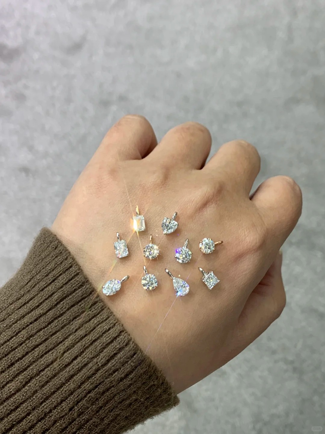 Lab Diamond Charm Round Oval Heart  Emerald Cut Dainty Pendant Necklace 14K Solid Gold