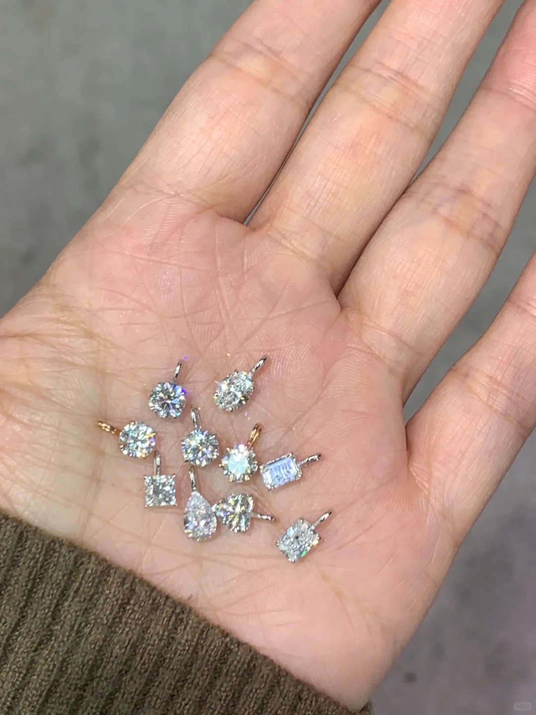 Lab Diamond Charm Round Oval Heart  Emerald Cut Dainty Pendant Necklace 14K Solid Gold