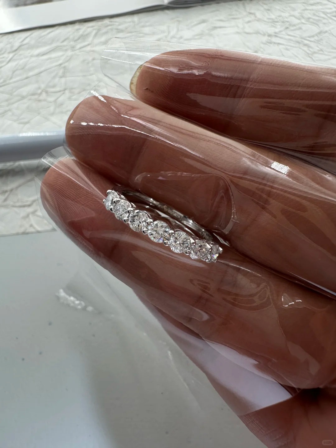 Lab Grown Round Cut Perfect Pavé Diamond Ring 0.1ct×7