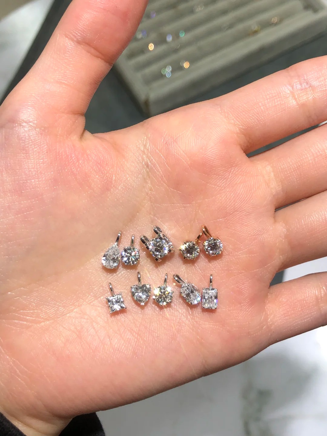 Lab Diamond Charm Round Oval Heart  Emerald Cut Dainty Pendant Necklace 14K Solid Gold