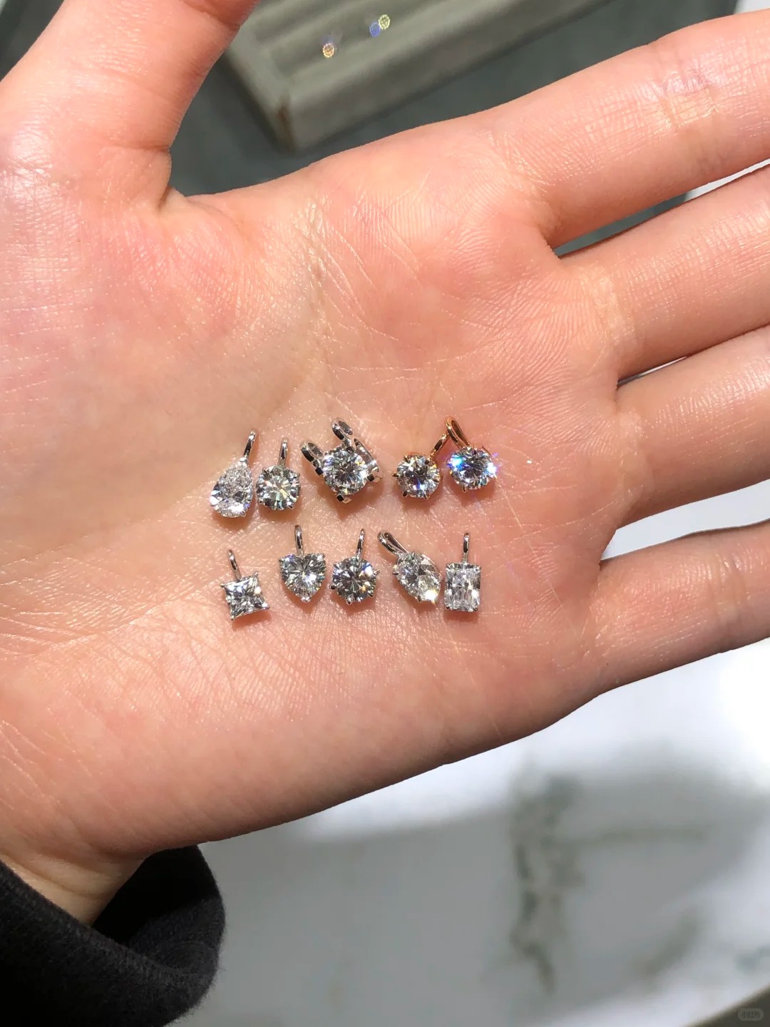 Lab Diamond Charm Round Oval Heart  Emerald Cut Dainty Pendant Necklace 14K Solid Gold