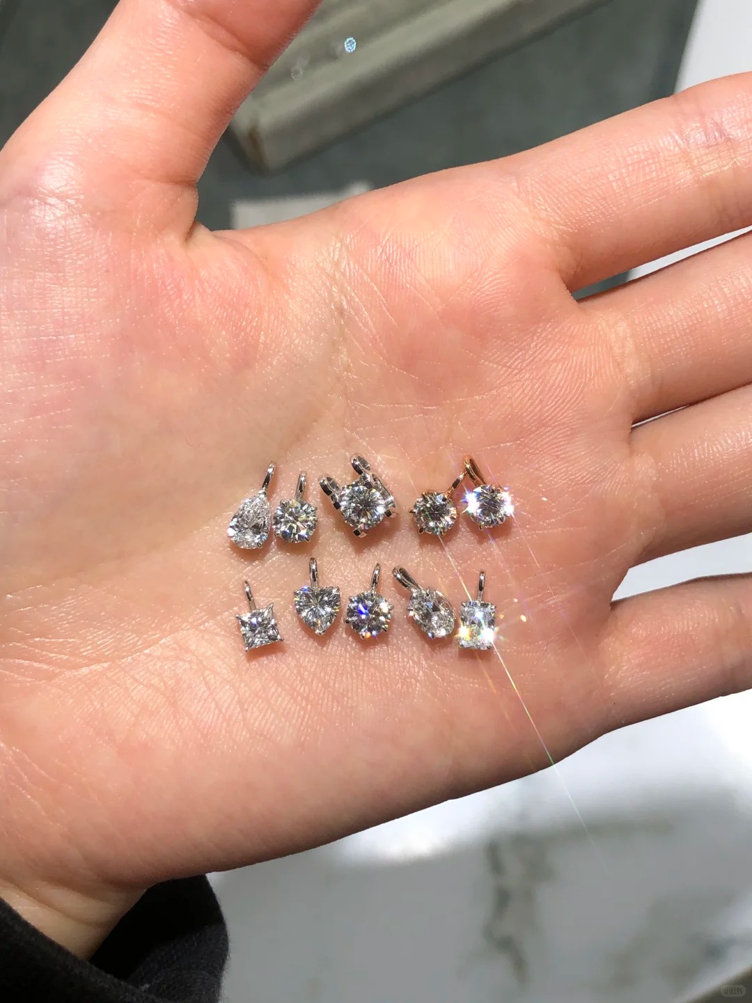 Lab Diamond Charm Round Oval Heart  Emerald Cut Dainty Pendant Necklace 14K Solid Gold