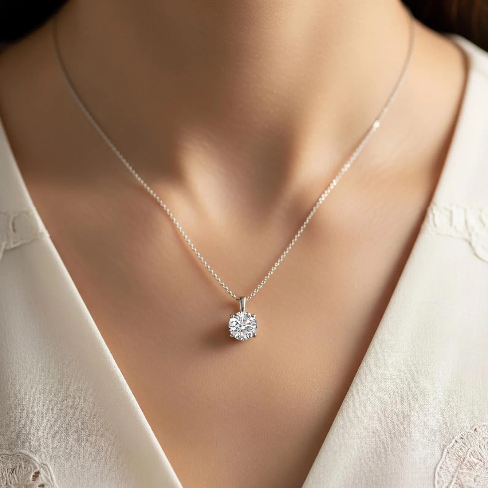 Lab Diamond Solitaire Pendant Round Cut Lab Grown Diamond Bridesmaid Pendant Solid 14K Gold Diamond Pendant Gift For Her