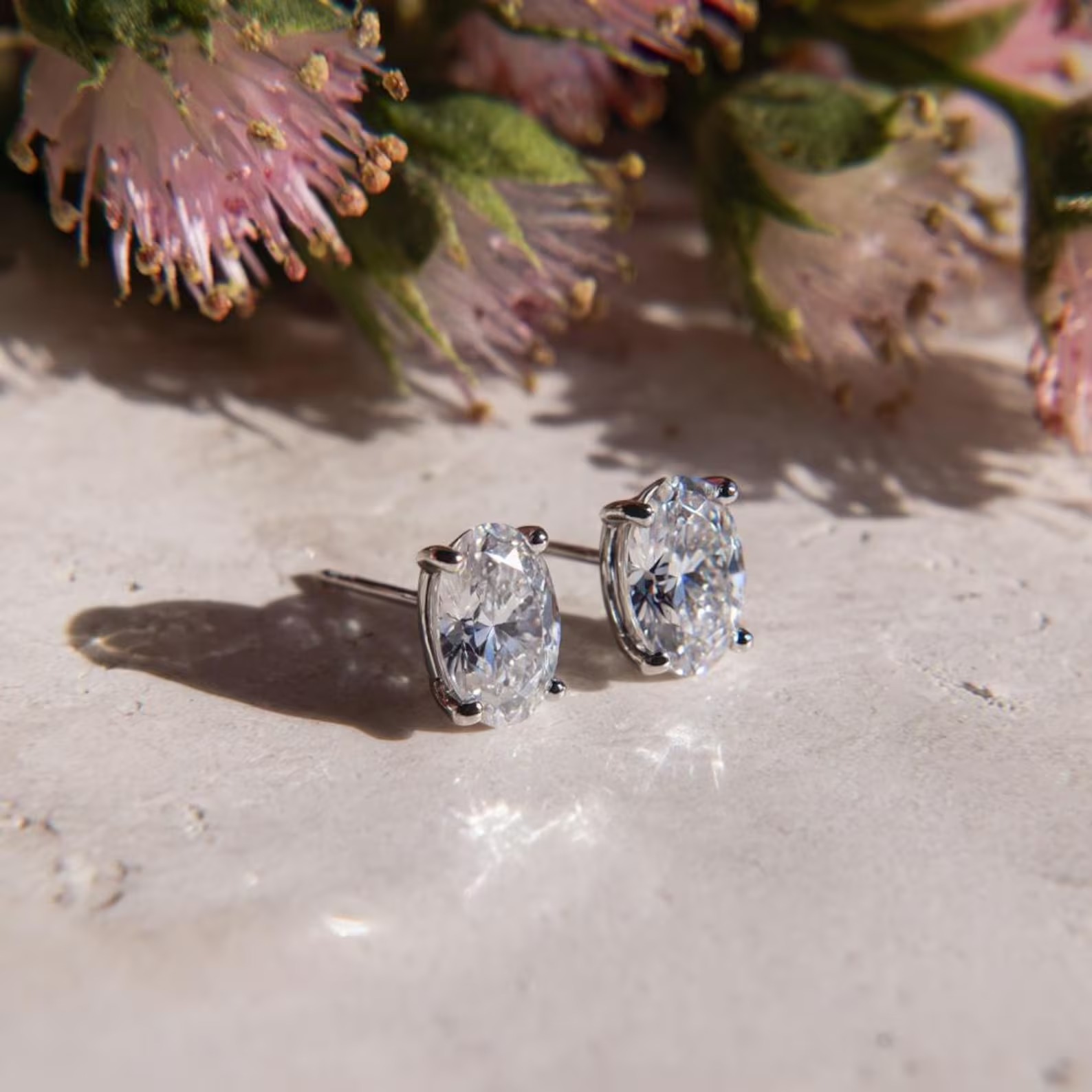 Oval Lab Diamond Stud Earrings, 14k/18k Solid Gold, 0.5 to 2 Carat