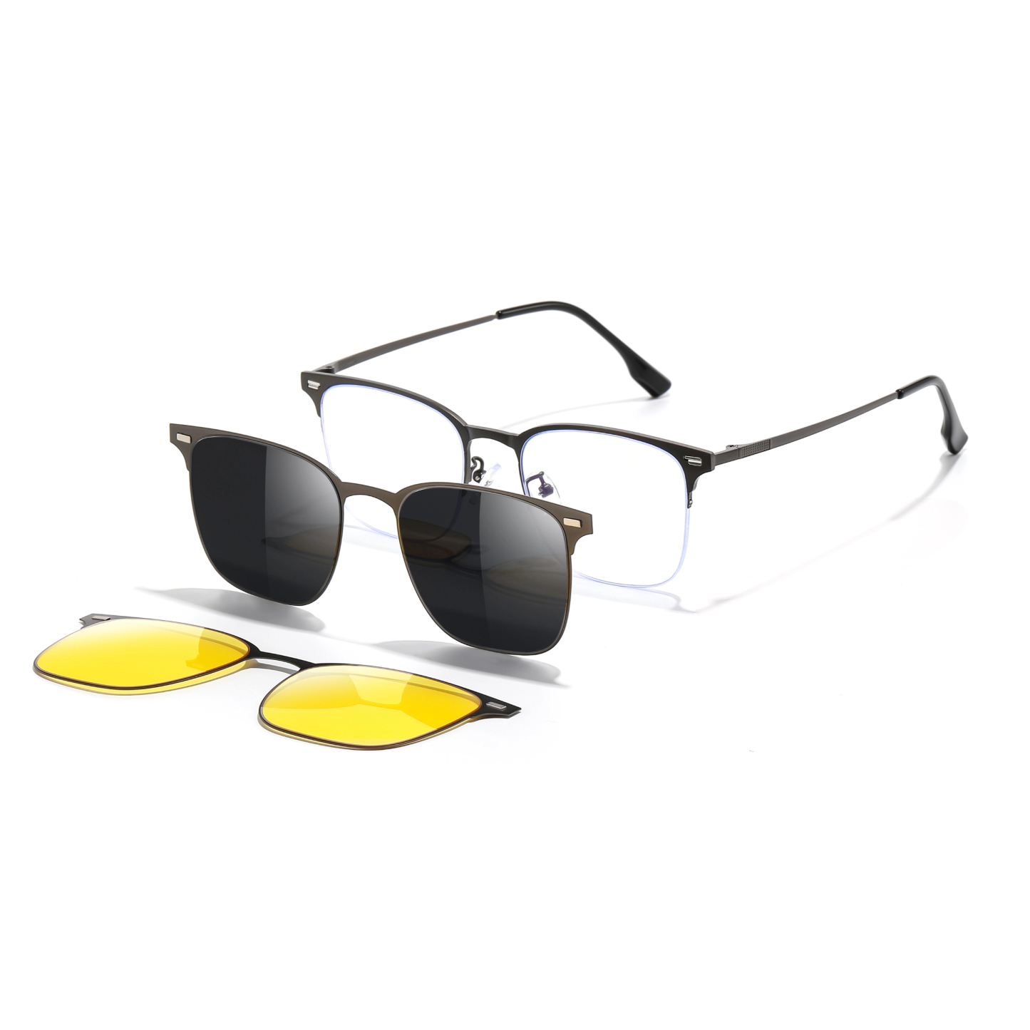 Allan-Square semi-rimless polarized magnetic prescription glasses include night vision lenses-ApexSpecs