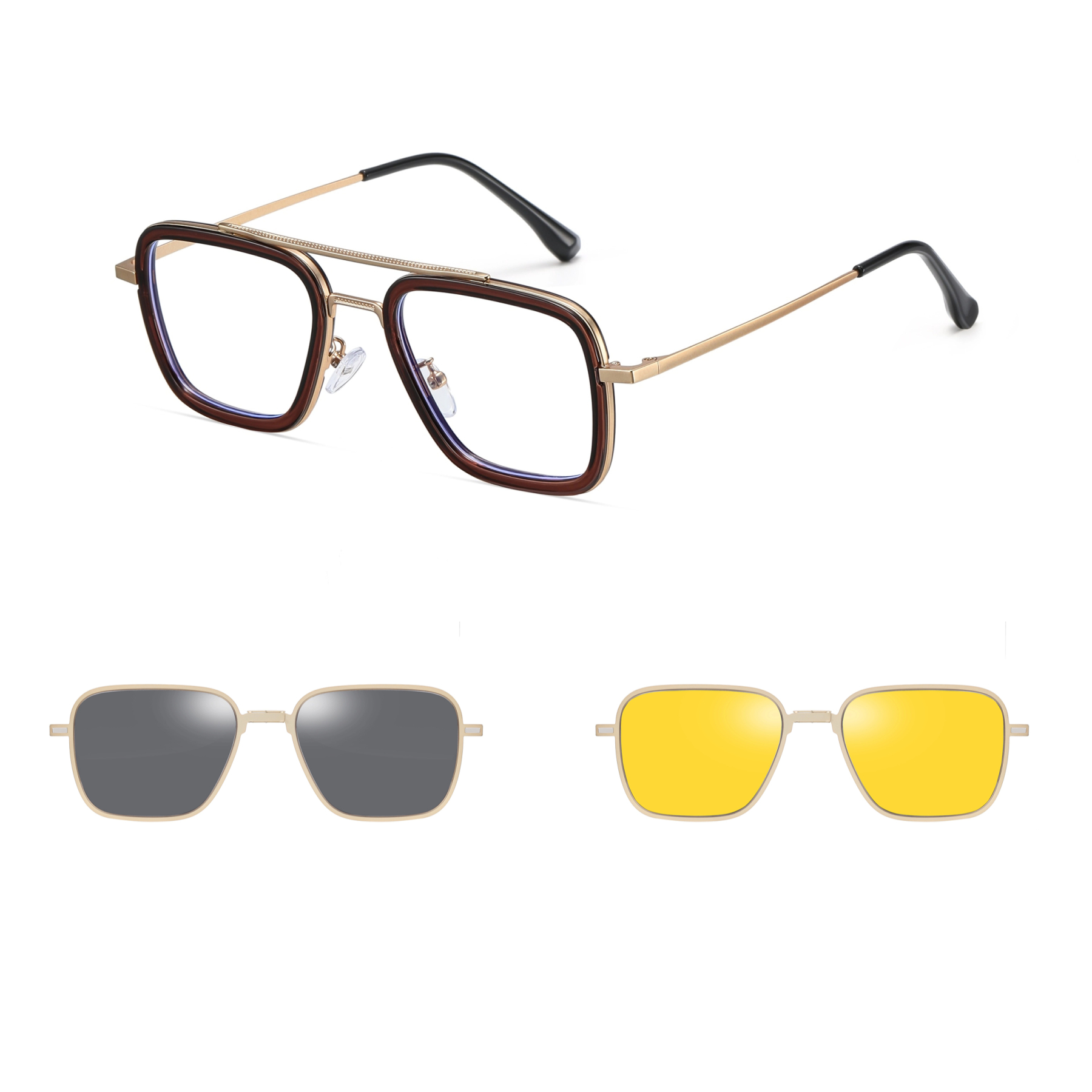 Algernon-Aviator fullrim polarized magnetic prescription glasses include night vision lenses-ApexSpecs