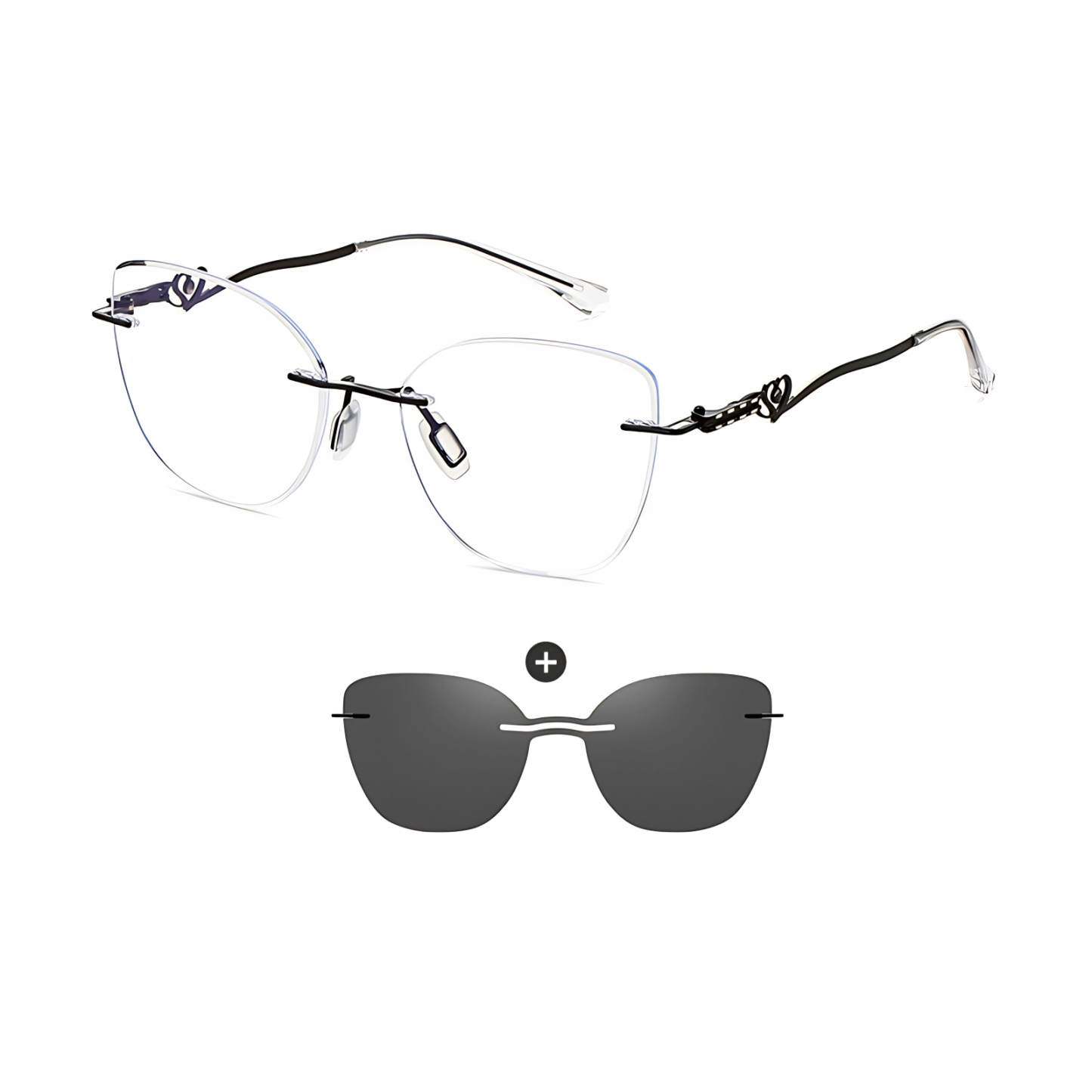 Kat-Women's rimless magnetic polarizing set is available with prescription lens-7207