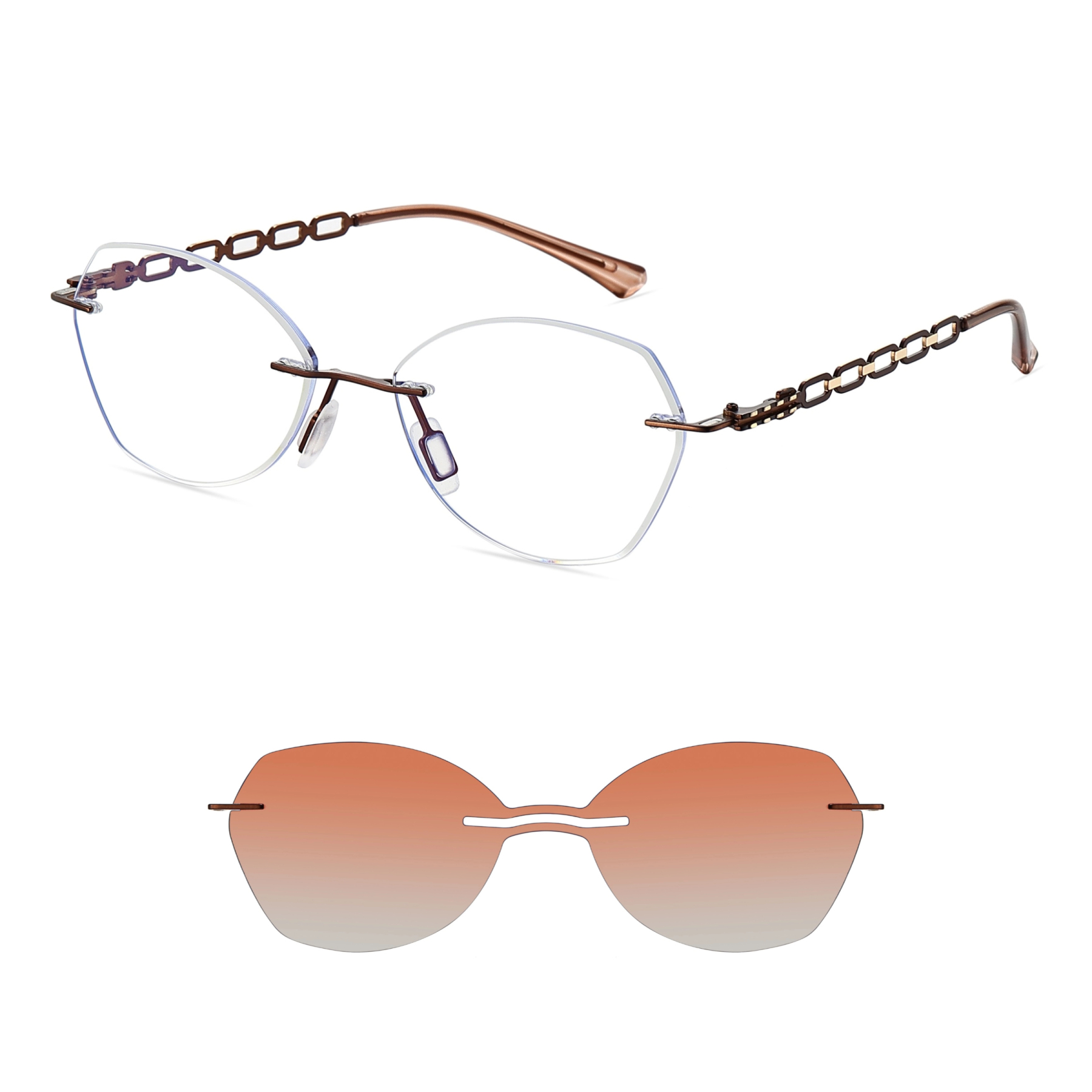 Abina-Rimless prescription optical glasses for women with magnetic polarizing lens set-7212