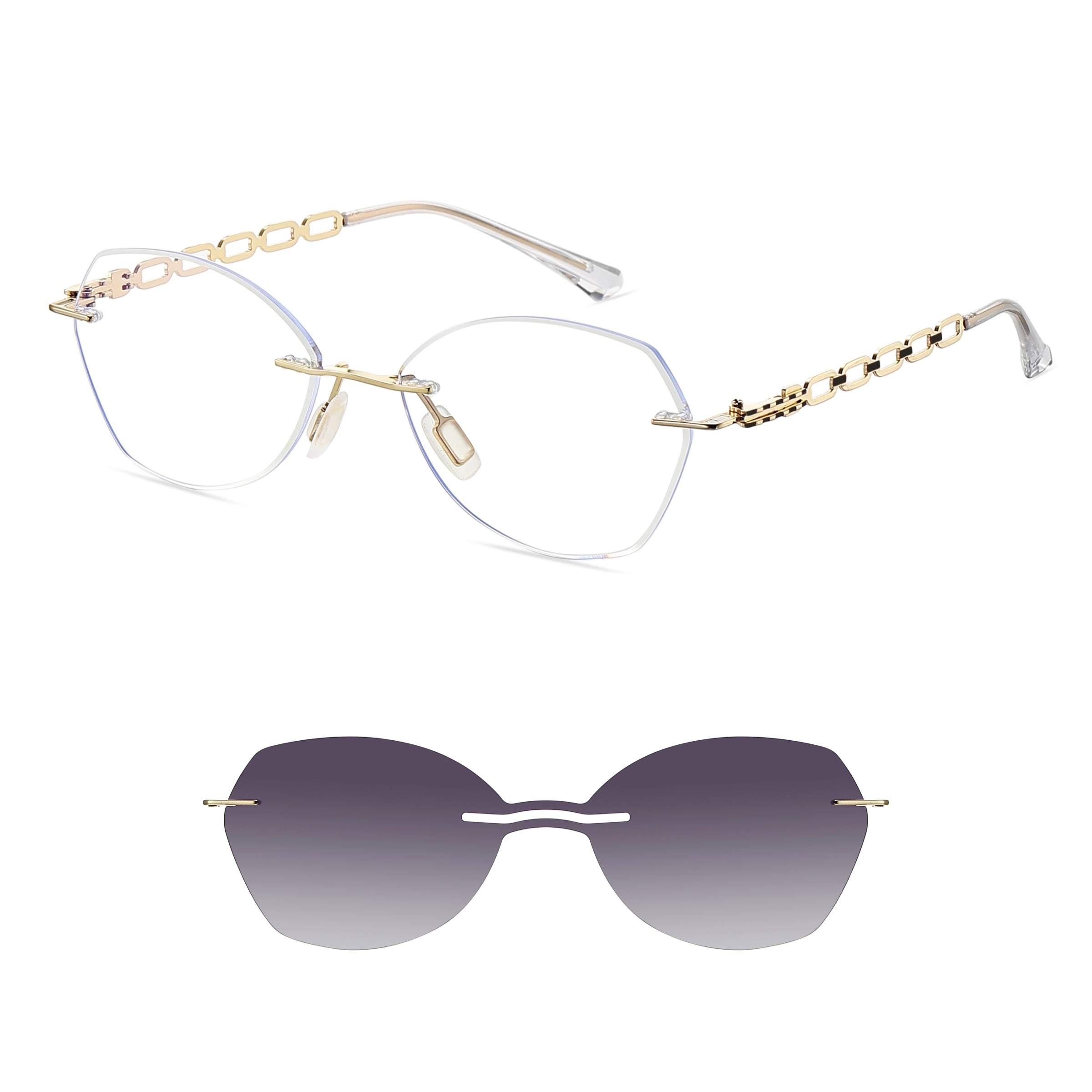 Abina-Rimless prescription optical glasses for women with magnetic polarizing lens set-7212