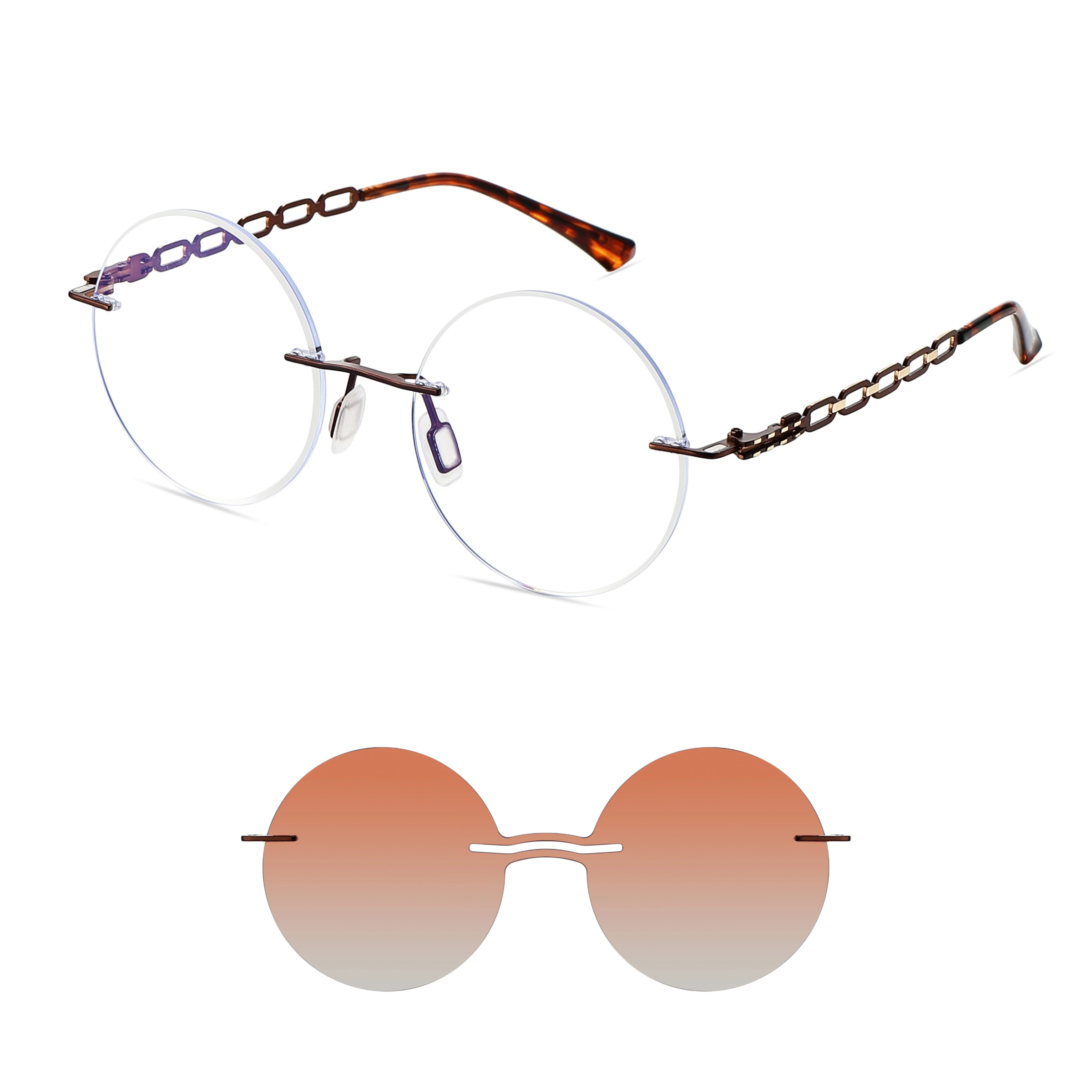 Adelaide-Rimless prescription optical glasses for women with magnetic polarizing lens set-7213