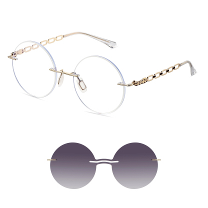 Adelaide-Rimless prescription optical glasses for women with magnetic polarizing lens set-7213