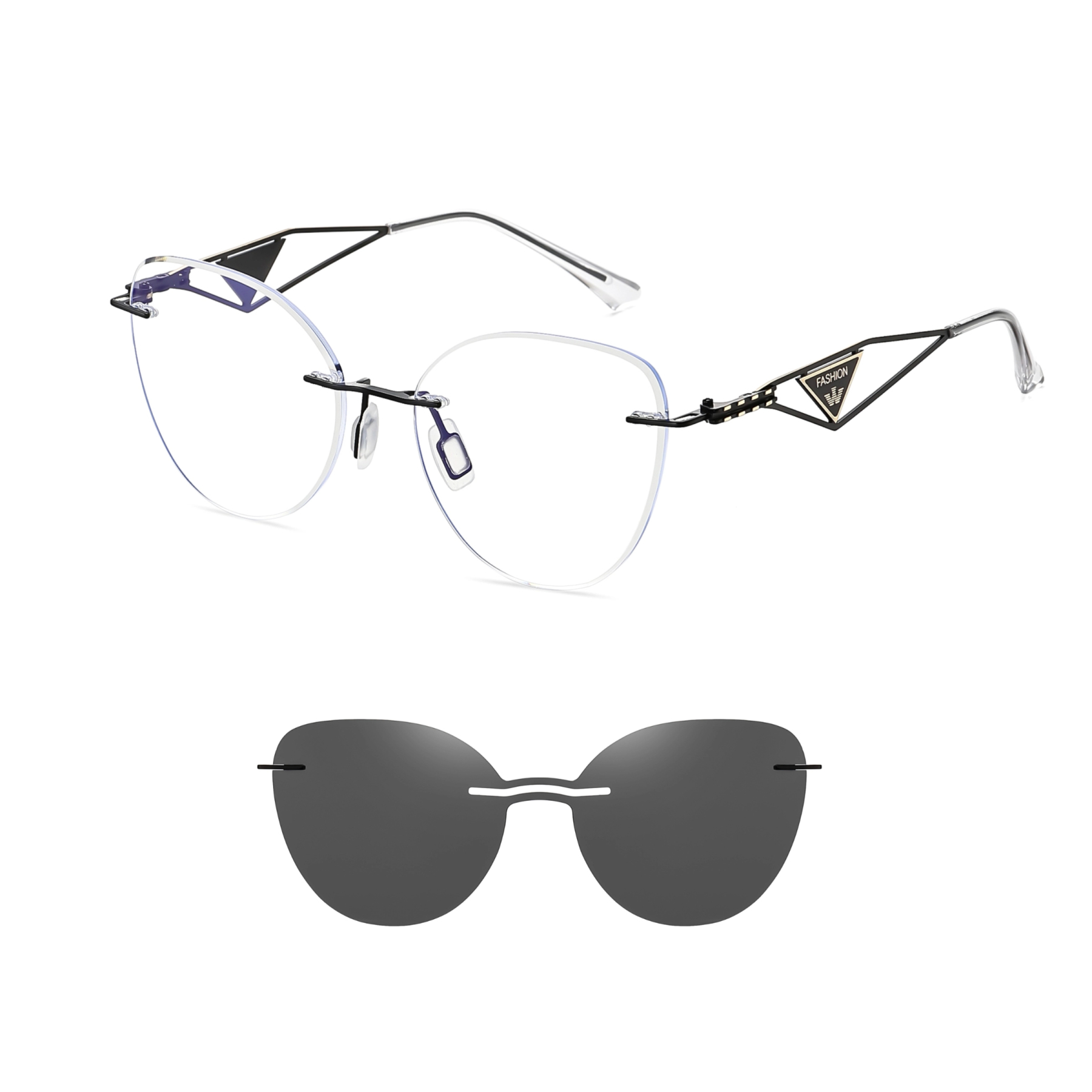 Adalia-Rimless prescription optical glasses for women with magnetic polarizing lens set-7211