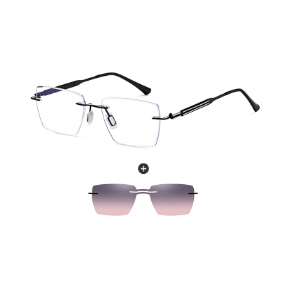 Oliver-Men's rimless magnetic polarizing set can be fitted with prescription glasses-7217