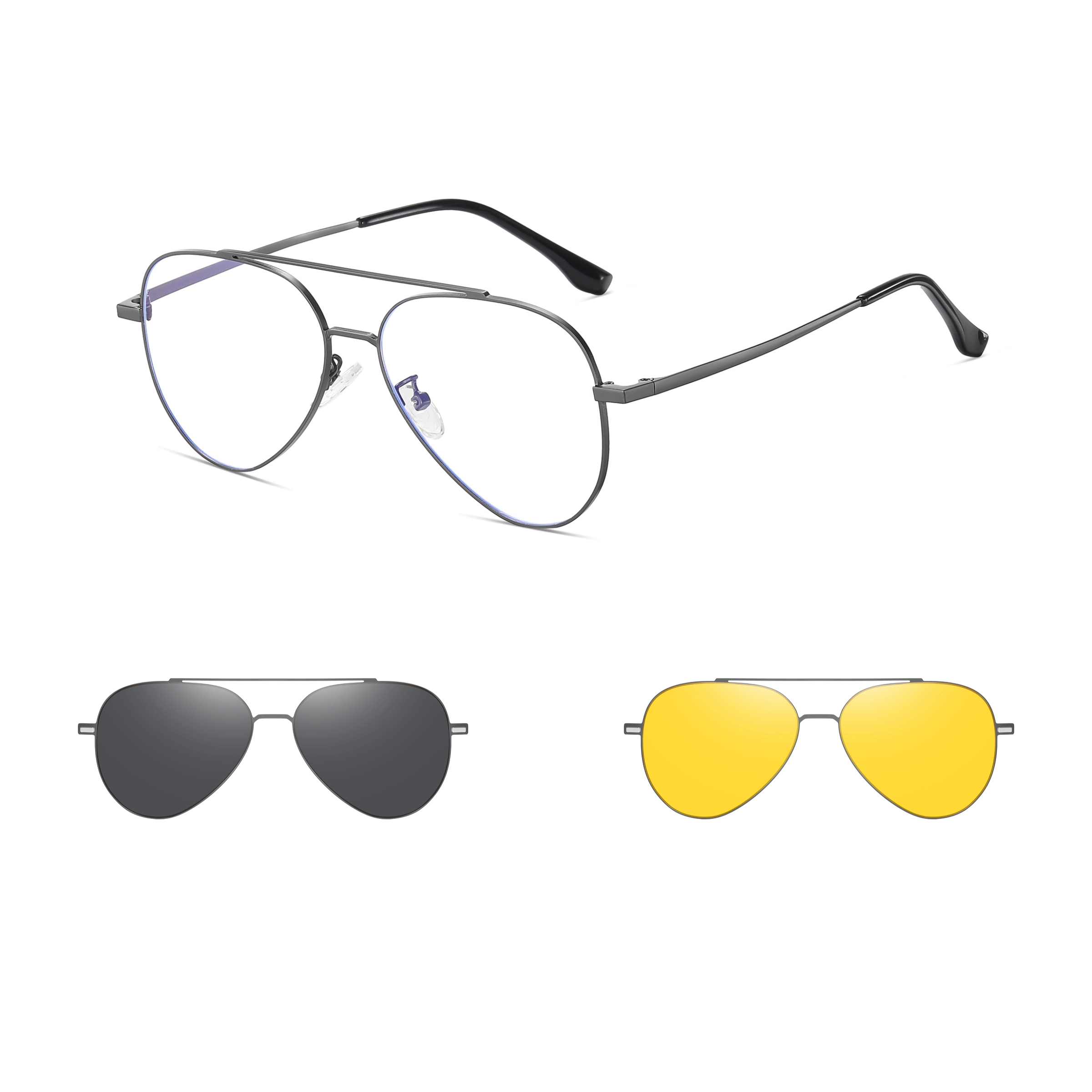 Alger-Aviator fullrim polarized magnetic prescription glasses include night vision lenses-ApexSpecs