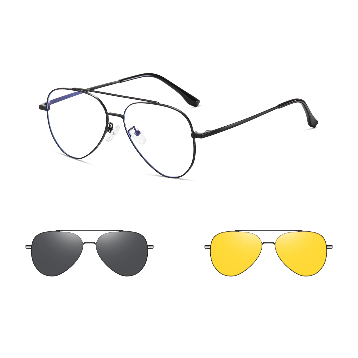 Alger-Aviator fullrim polarized magnetic prescription glasses include night vision lenses-ApexSpecs