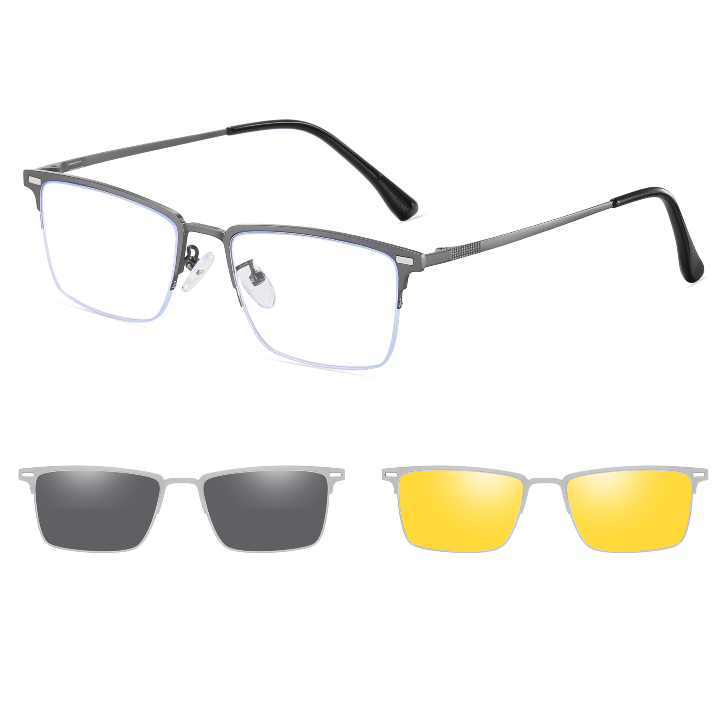 Ace-Rectangle semi-rimless polarized magnetic prescription glasses include night vision lenses-ApexSpecs