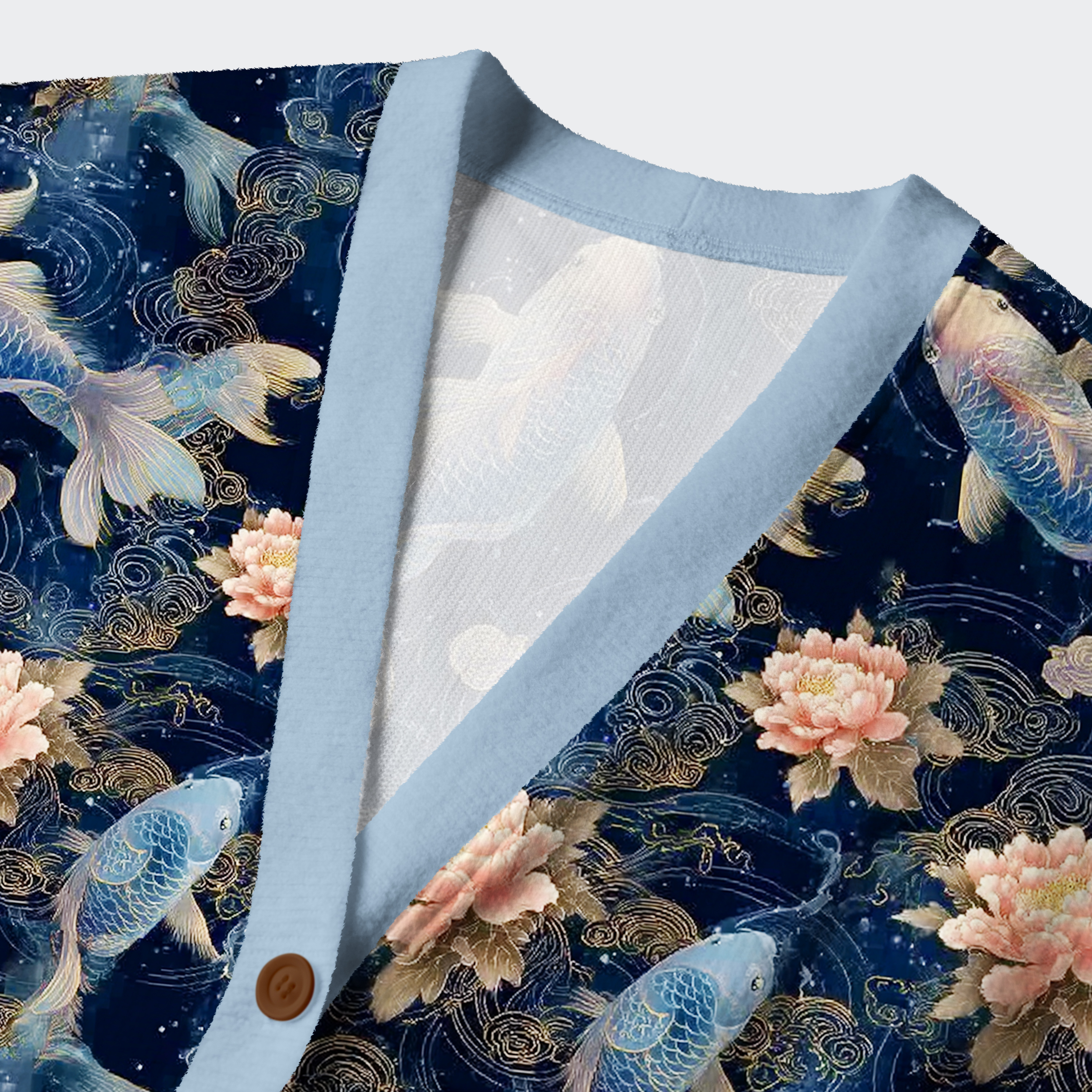 Tokyo-Tiger Serenity Of Koi And Lotus Ugly Cardigan Sweater