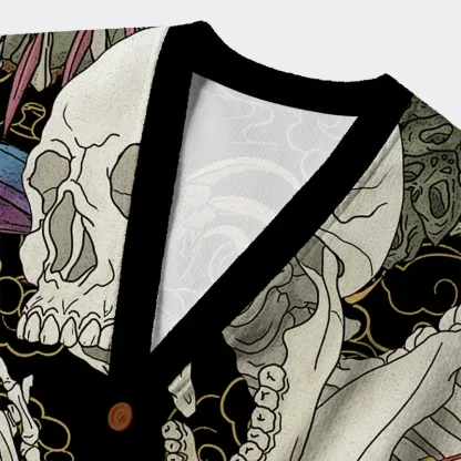 Tokyo-Tiger Japanese Yokai And Skeletons Ugly Cardigan Sweater