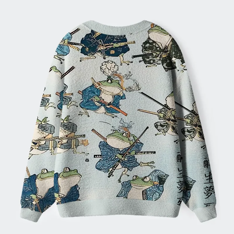Tokyo-Tiger Frog Samurai Ugly Cardigan Sweater
