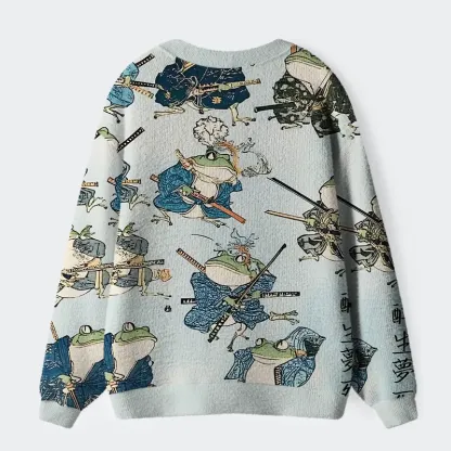 Tokyo-Tiger Frog Samurai Ugly Cardigan Sweater