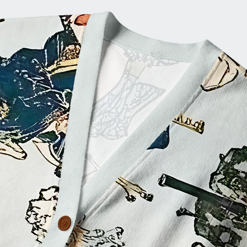 Tokyo-Tiger Frog Samurai Ugly Cardigan Sweater