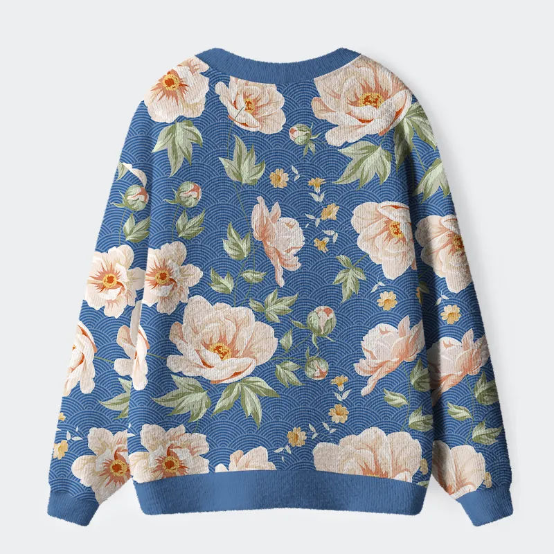 Tokyo-Tiger Flowers In The Waves Ugly Cardigan Sweater
