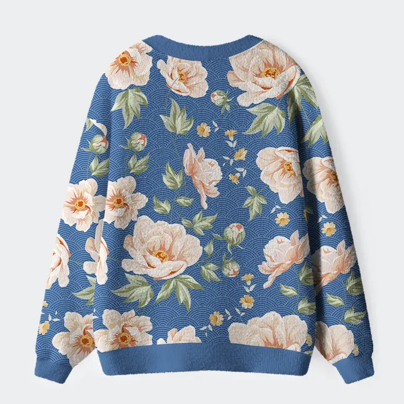 Tokyo-Tiger Flowers In The Waves Ugly Cardigan Sweater