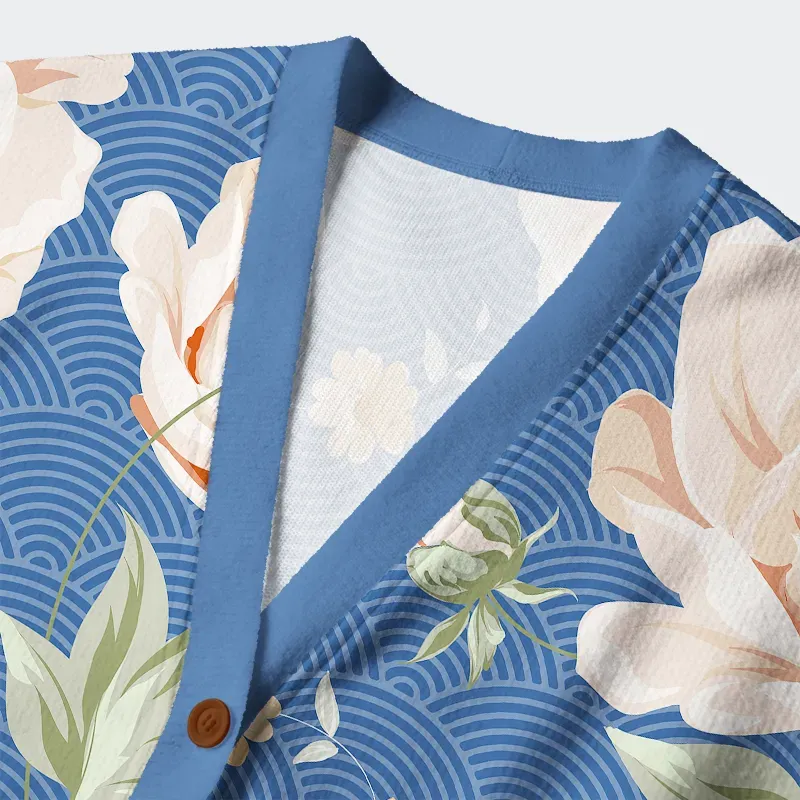 Tokyo-Tiger Flowers In The Waves Ugly Cardigan Sweater