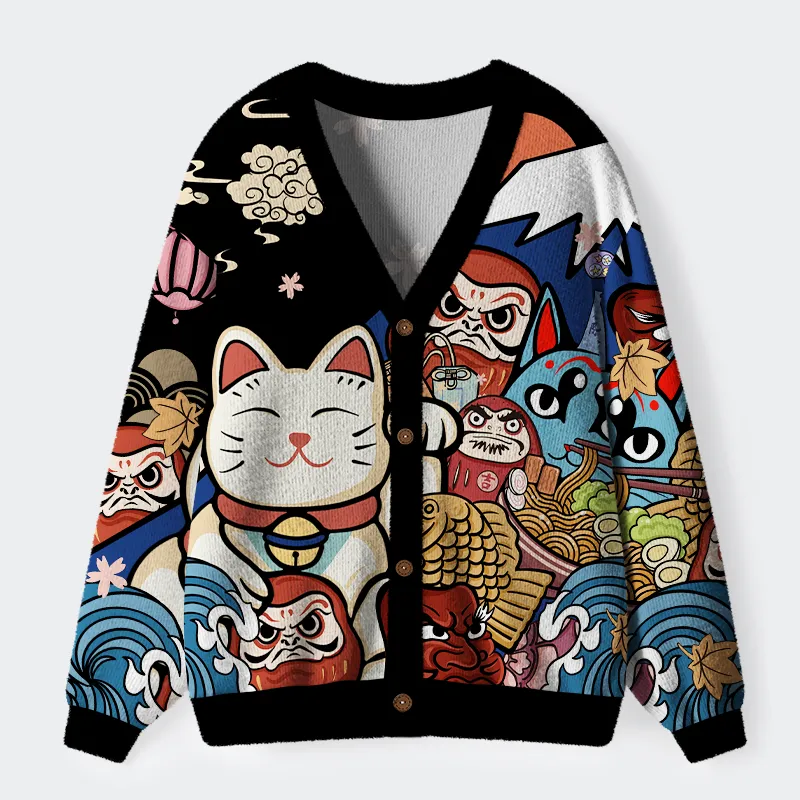 Tokyo-Tiger Traditional Japanese Elements Ugly Cardigan Sweater