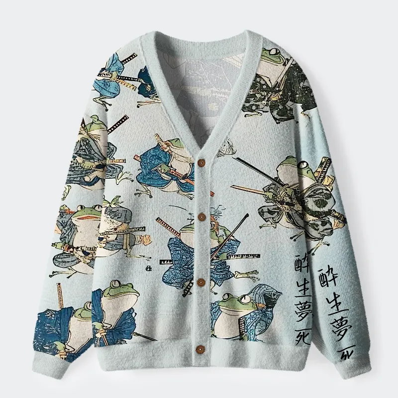Tokyo-Tiger Frog Samurai Ugly Cardigan Sweater