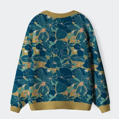 Tokyo-Tiger Blooming Flowers Ugly Cardigan Sweater