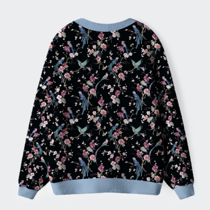 Tokyo-Tiger Birds and Blooms Ugly Cardigan Sweater