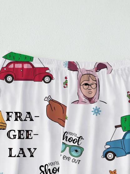 Women's Christmas Story Fall & Winter Sleepwear Set, Elegant Long Sleeve Pajamas, Colorblock Two-Piece, Fitted Home Wear