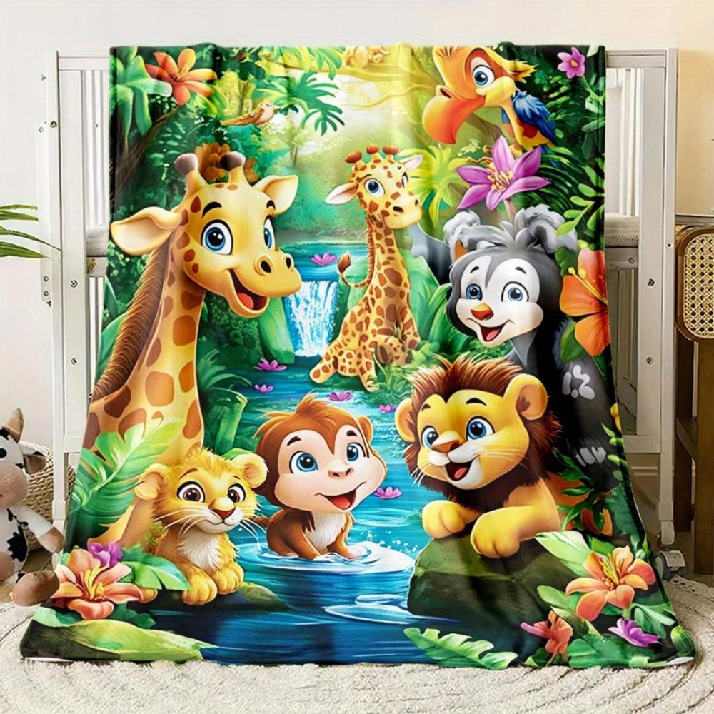 Soft Funny Throw Blanket Jungle Animals Flannel Fleece Digital Print Blanket For Sofa,Bed,Travel Lightweight,All-Season,Cozy,Chunky Knit,Uncharged Giraffe,Monkey,Lion Pattern Versatile For Office,Living Room