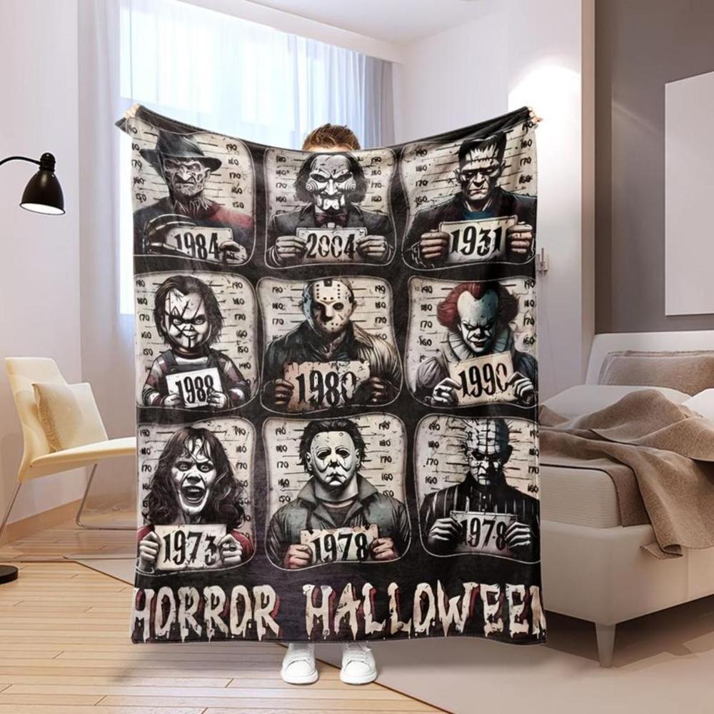 Soft Funny Throw Blanket Horror Icons Flannel Fleece - Cozy Fuzzy Plus