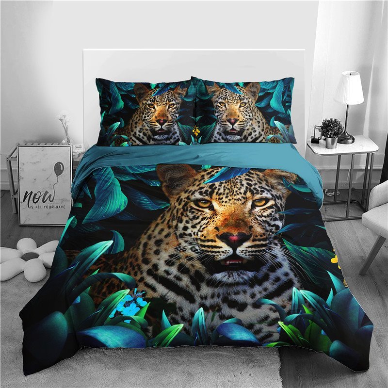 Leopard Bedding Set 4-Piece Duvet Cover Set with Flat Sheet 2 Pillowca